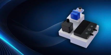 Electronic components on a blue gradient background